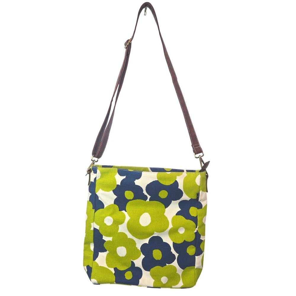 MAIKA Floral Canvas Tote Bag Crossbody Messenger Blue Green Recycled Hana NWOT
